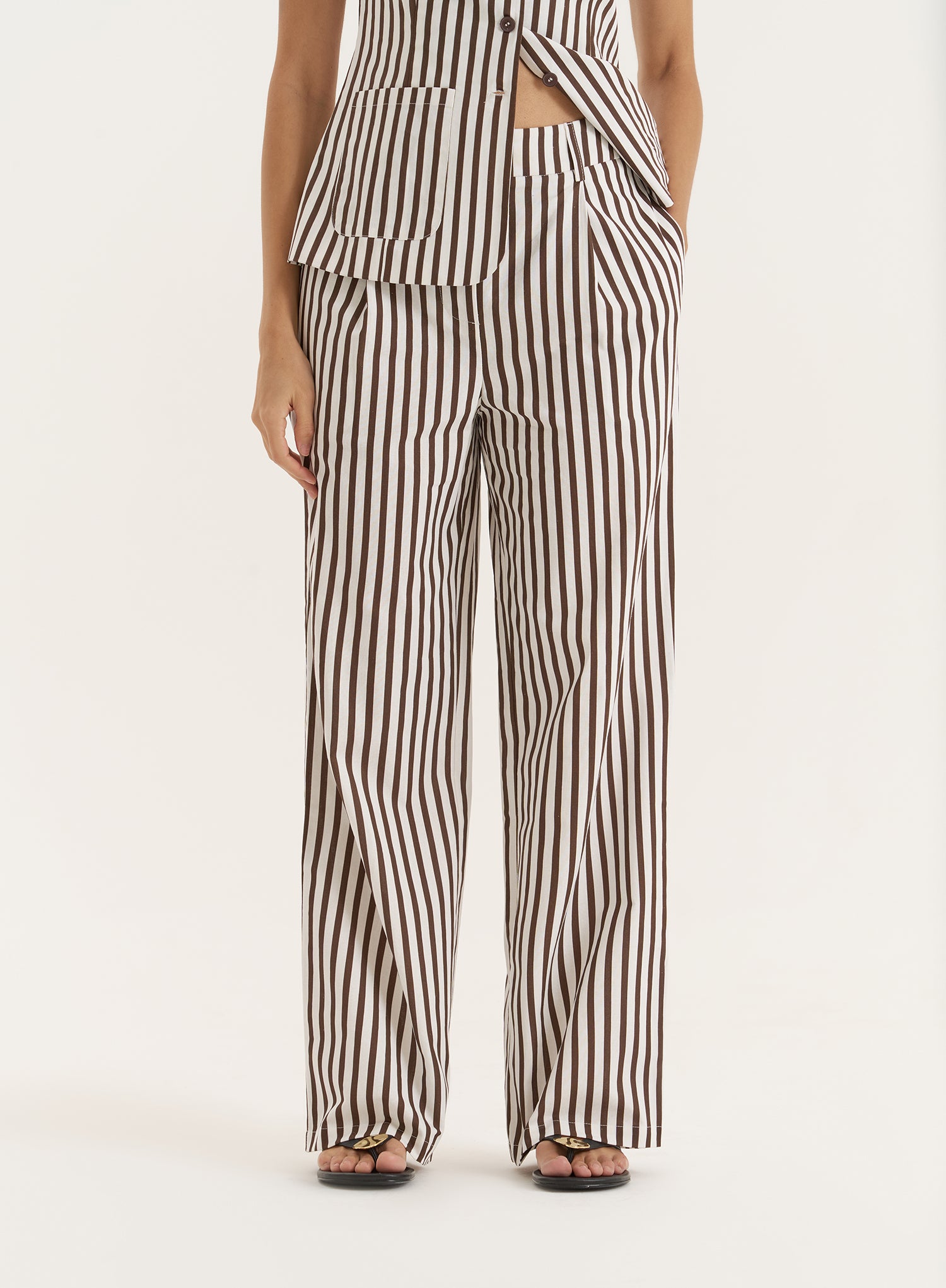 Brown Stripe Straight Leg Trouser